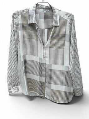 Rose & Olive Black & White Plaid Button-Up Blouse- Sheer-lightweight -XL